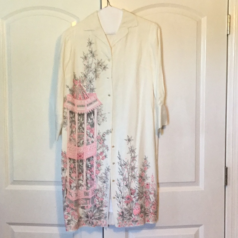 Floral Print Cream and Pink shirt Dress
